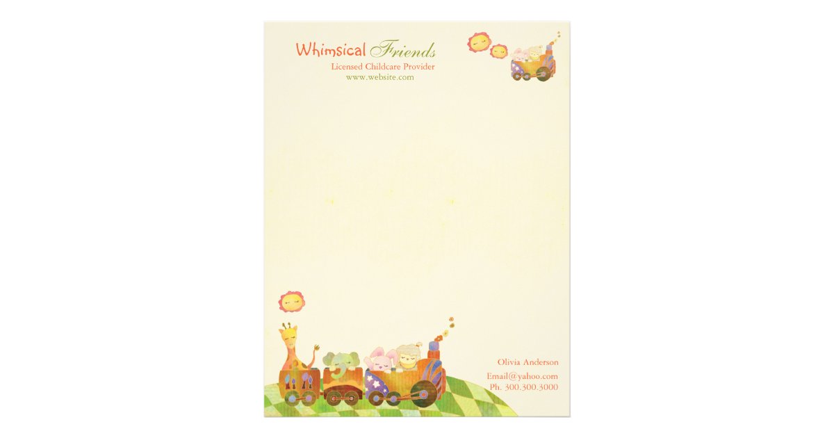 Choo Choo Train Baby Animals Daycare Business Letterhead