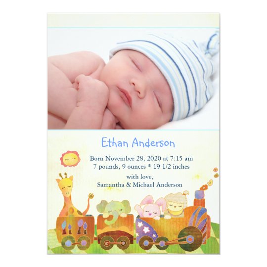 Choo Choo Train Baby Boy Photo Birth Announcement