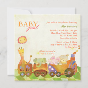Choo Choo Train Baby Girl Baby Shower Invitation