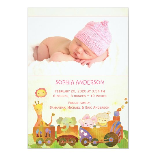 Choo Choo Train Baby Girl Photo Birth Announcement