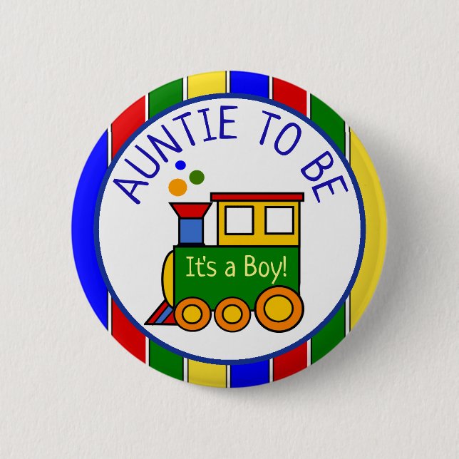 Choo Choo Train Baby Shower Auntie to Be Button (Front)