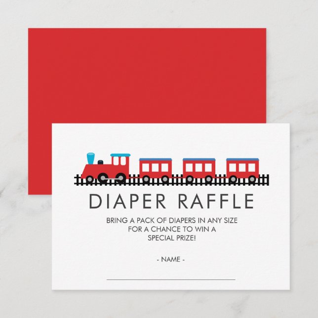 CHOO CHOO TRAIN Baby Shower Diaper Raffle Ticket Invitation (Front/Back)