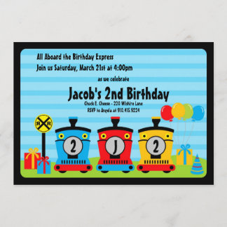 choo choo train birthday boy invitations blue red