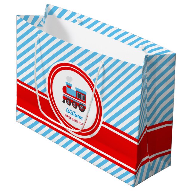 Choo Choo Train Birthday Party Decoration Large Gift Bag (Front Angled)