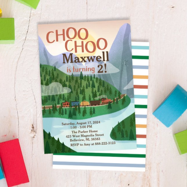 Choo Choo Train Birthday Party Invitation (Choo Choo Train Birthday Invitation with a Mountain Theme)
