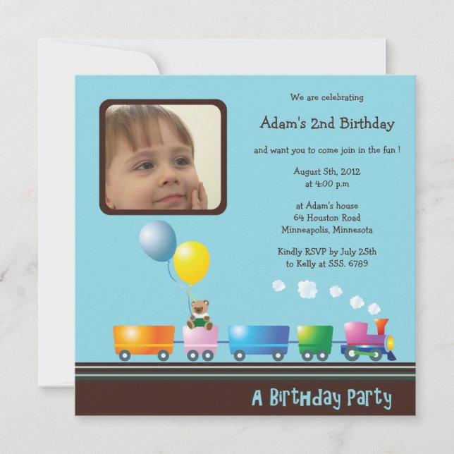 Choo Choo Train - Birthday party invitation(blue) Invitation (Front)