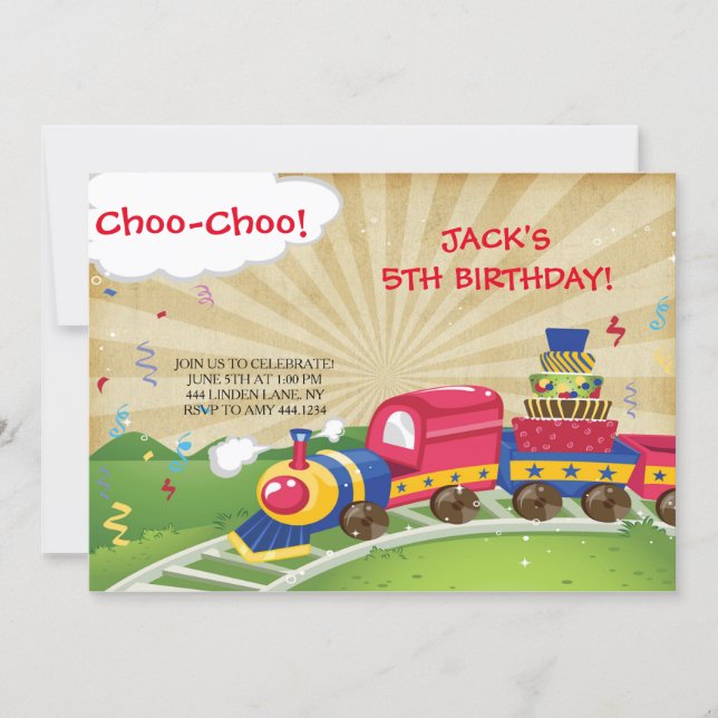 Choo-Choo Train Birthday Party Invitations (Front)