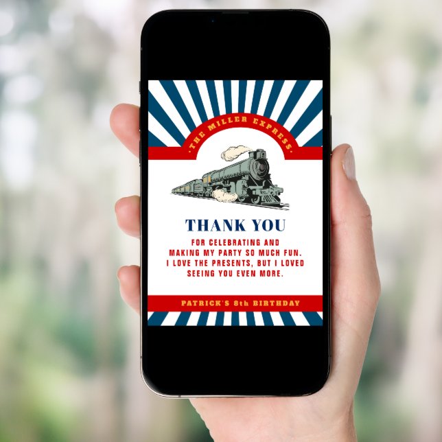 Choo choo Train Birthday Thank You Card (Front Digital)