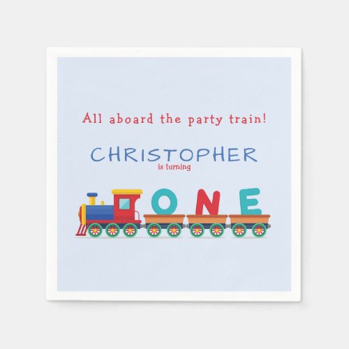 Choo Choo Train Boys 1st Birthday Blue Party Napkins