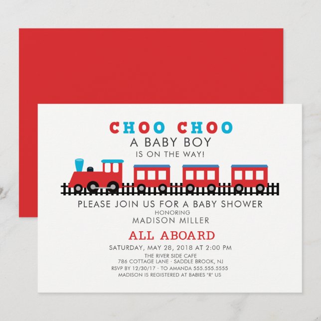 CHOO CHOO Train Boys Baby Shower Invitation (Front/Back)