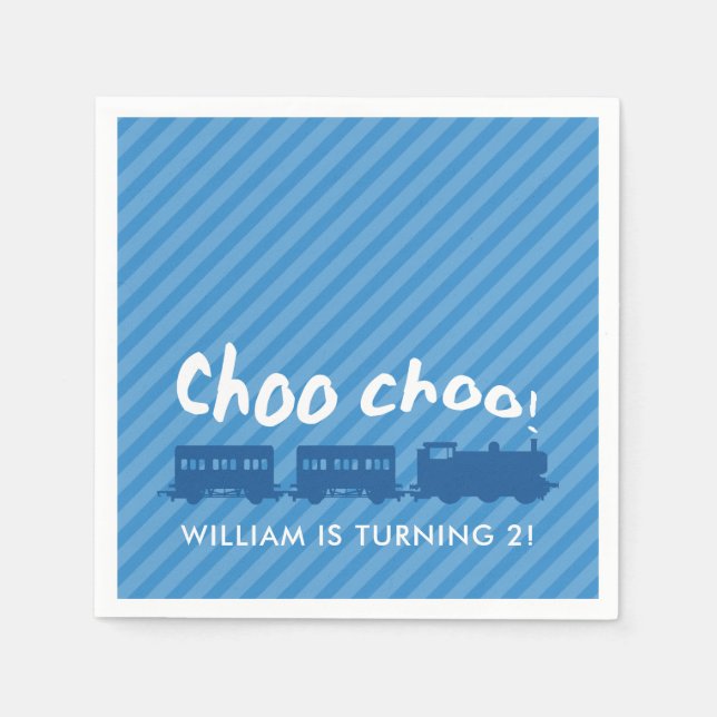 Choo choo train children's birthday party paper napkins (Front)