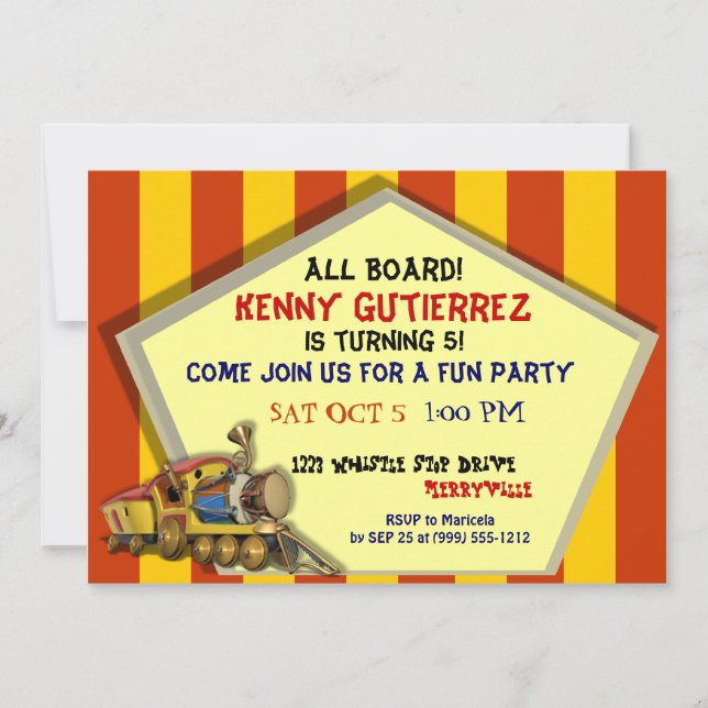 Choo Choo Train Custom Kids Party Invites (Front)