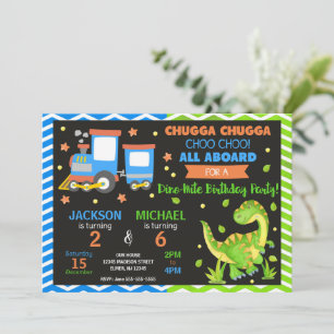 Choo Choo Train & Dinosaur Joint Birthday Invitation