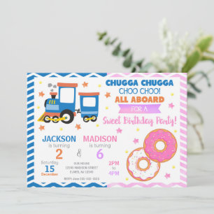 Choo Choo Train & Donuts Joint Birthday Invitation