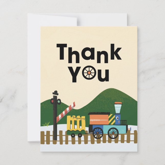 Choo-Choo Train Kids Birthday Party Thank You Card (Front)