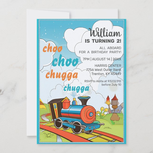 Choo Choo Train Kids Cute Train Ticket Birthday Invitation (Front)