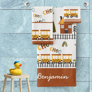 Choo Choo Train Pattern First Name Little Kid Bath Towel Set