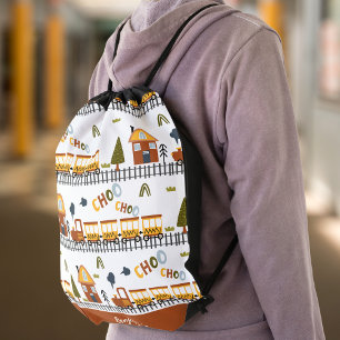 Choo Choo Train Pattern First Name Little Kid Drawstring Bag