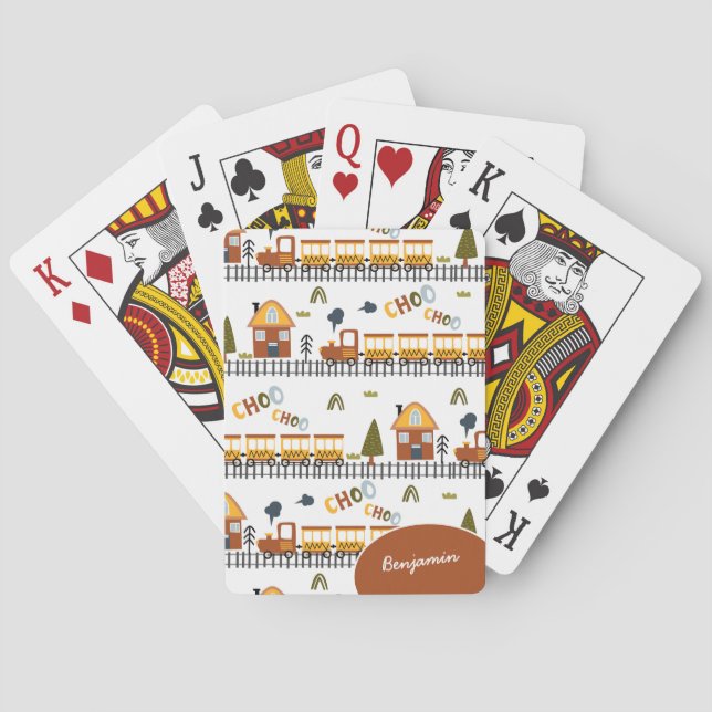 Choo Choo Train Pattern First Name Little Kid Poker Cards (Back)
