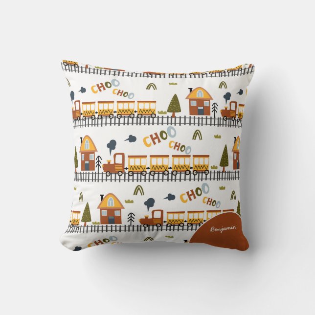 Choo Choo Train Pattern First Name Little Kid Throw Pillow (Front)
