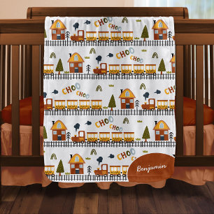 Choo Choo Train Pattern First Name Red Polka Dot Baby Blanket