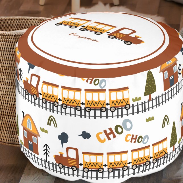 Choo Choo Train Pattern Little Kid Name Bedroom Pouf (Creator Uploaded)