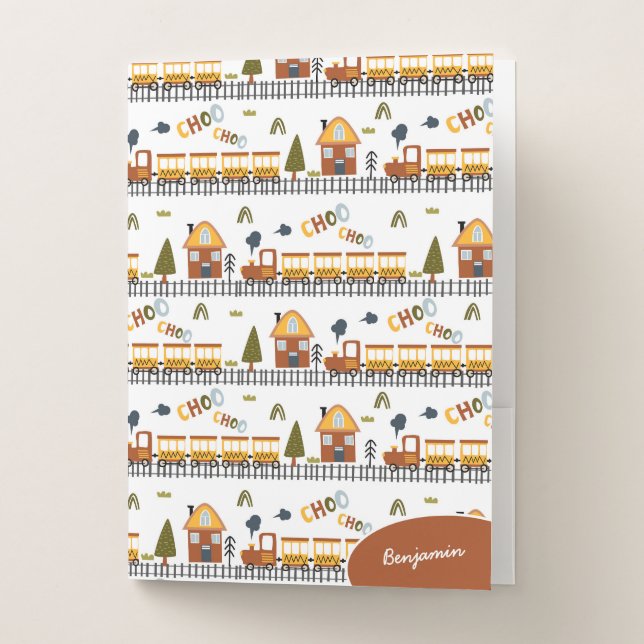 Choo Choo Train Pattern Little Kid Name School Pocket Folder (Front)