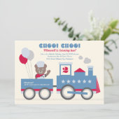 Choo Choo Train Red Bear Conductor Birthday Party Invitation (Standing Front)