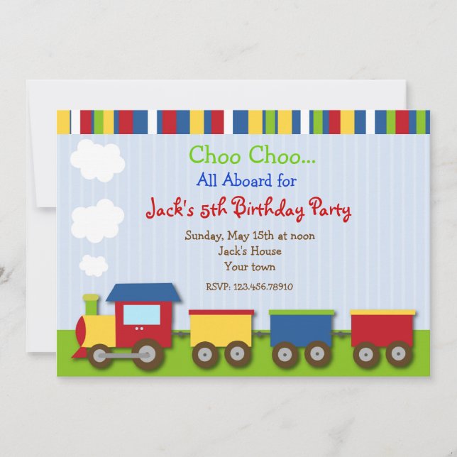 Choo Choo Train Trains Birthday Party Invitations (Front)