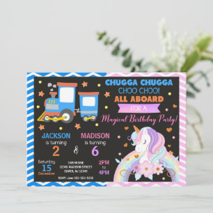 Choo Choo Train & Unicorn Joint Birthday Invitation