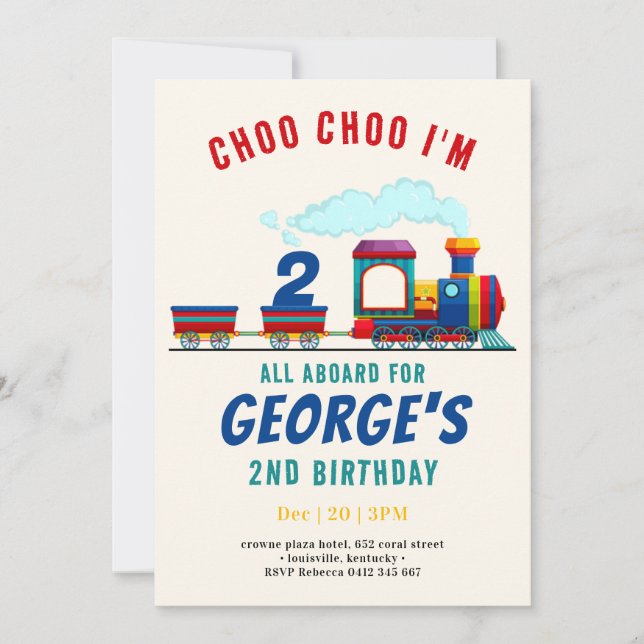 Choo Choo Train Vehicle Transportation Birthday  Invitation (Front)