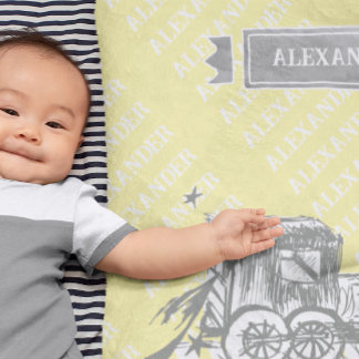 Choo Choo Train Yellow Gray White Arrow Pattern Fleece Blanket