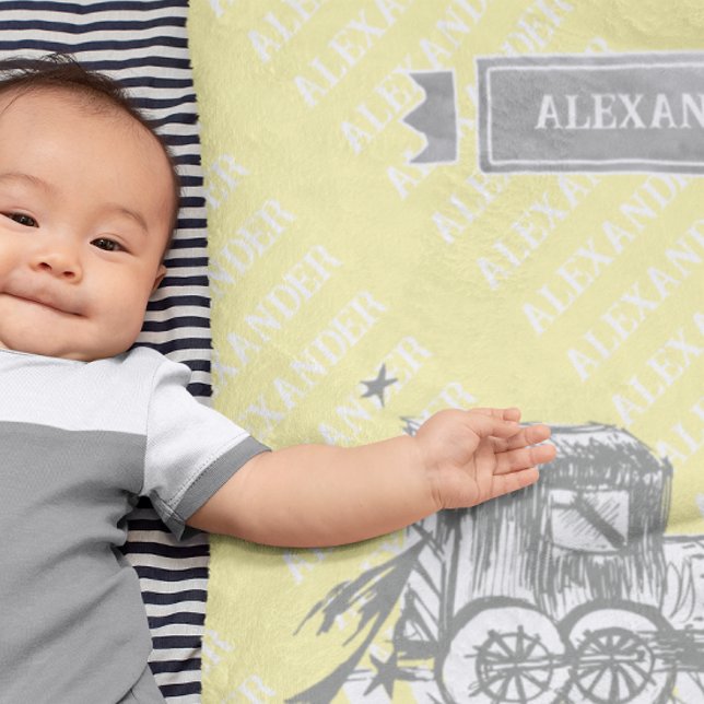 Choo Choo Train Yellow Gray White Arrow Pattern Fleece Blanket (Creator Uploaded)
