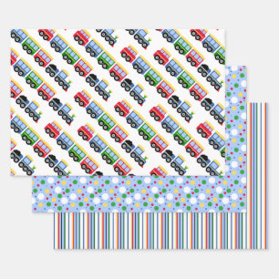 Choo Choo Trains, Stripes, and Polkadots  Wrapping Paper Sheets