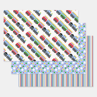 Choo Choo Trains, Stripes, and Polkadots Wrapping Paper Sheets