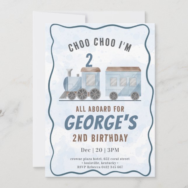 ChooChoo Train Vehicle Transportation Birthday Invitation (Front)