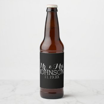 Choose A Background Color Mr & Mrs Wedding Favor Beer Bottle Label by JustWeddings at Zazzle