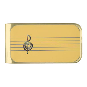 Choose a Color Embossed Look Treble Clef and Hear Gold Finish Money Clip