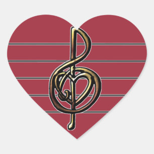 Choose a Color Embossed Look Treble Clef and Hear Heart Sticker