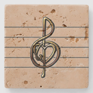 Choose a Color Embossed Look Treble Clef and Hear Stone Coaster