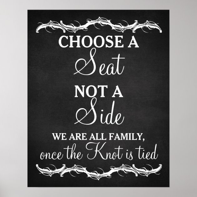 Poster Chalkboard Choose A Seat Not A Side Vintage Personalised Wedding Sign 