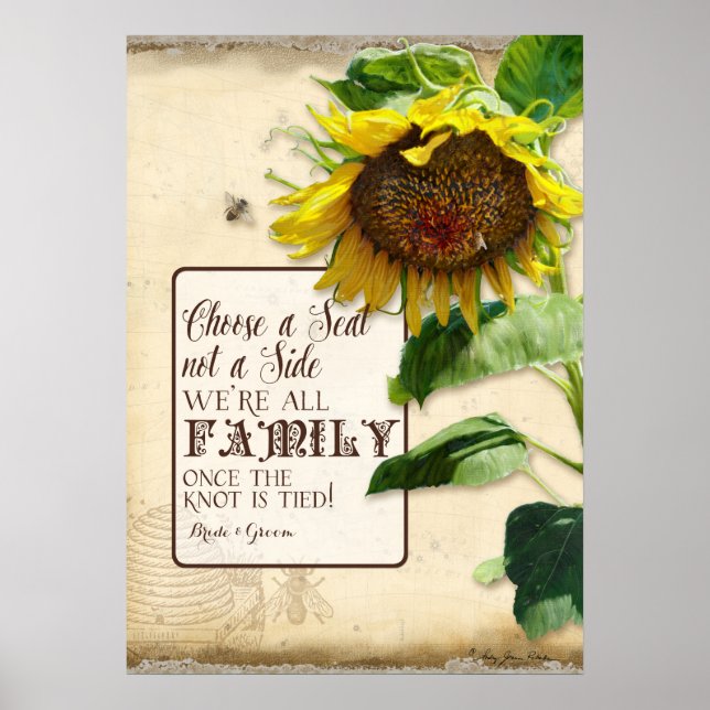 Choose a Seat not a Side Family Wedding Sign Tan (Front)