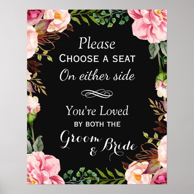Choose A Seat Not A Side | Pink Floral Wreath Poster