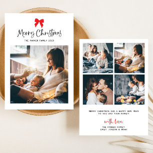 Choose Any Color Bow Merry Christmas with Photo Holiday Card