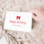 Choose Any Color Bow | Red Happy Holidays Holiday Card<br><div class="desc">This elegant and chic,  red and white folded Christmas card says "Happy Holidays" in whimsical script. A trendy,  coquette bow is featured on the front. You can change the bow and text to any color.</div>