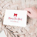 Choose Any Color Bow | Red Merry Christmas Holiday Card<br><div class="desc">This elegant and chic,  red and white folded holiday card says "Merry Christmas" in whimsical script. A trendy,  coquette bow is featured on the front. You can change the bow and text to any color.</div>