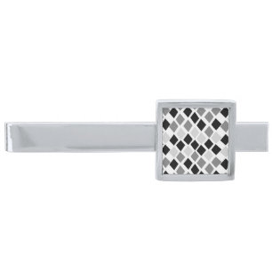 Choose Any Color Harlequin Diamonds Pattern Silver Finish Tie Bar