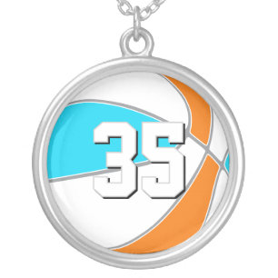 choose ANY team colors w jersey number basketball Silver Plated Necklace