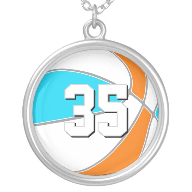 choose ANY team colors w jersey number basketball Silver Plated Necklace (Front)
