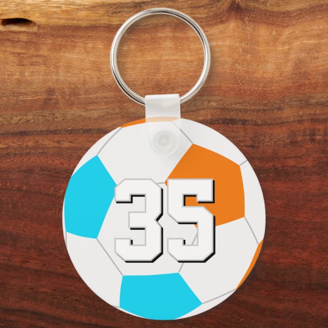 choose ANY team colors w jersey number soccer Keychain (Front)